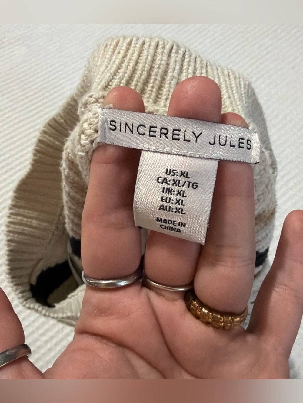 Sincerely Jules Cream & Black Striped V-Neck Sweater Vest - Picture 3 of 4